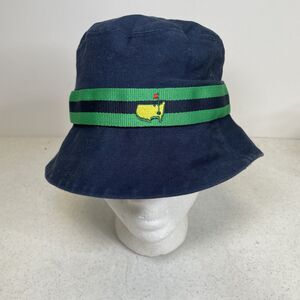 Masters Tory Burch Navy Bucket Hat with Green & Black Ribbon and Yellow Logo